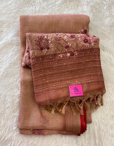 Saanvi - The Linen French Knot Saree SWS37