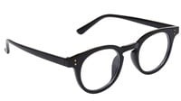 Unisex Large Round Spectacle Frame. Glossy Black Frame. Transparent Color Blue Lens.