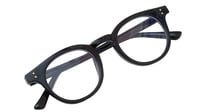 Unisex Large Round Spectacle Frame. Glossy Black Frame. Transparent Color Blue Lens.