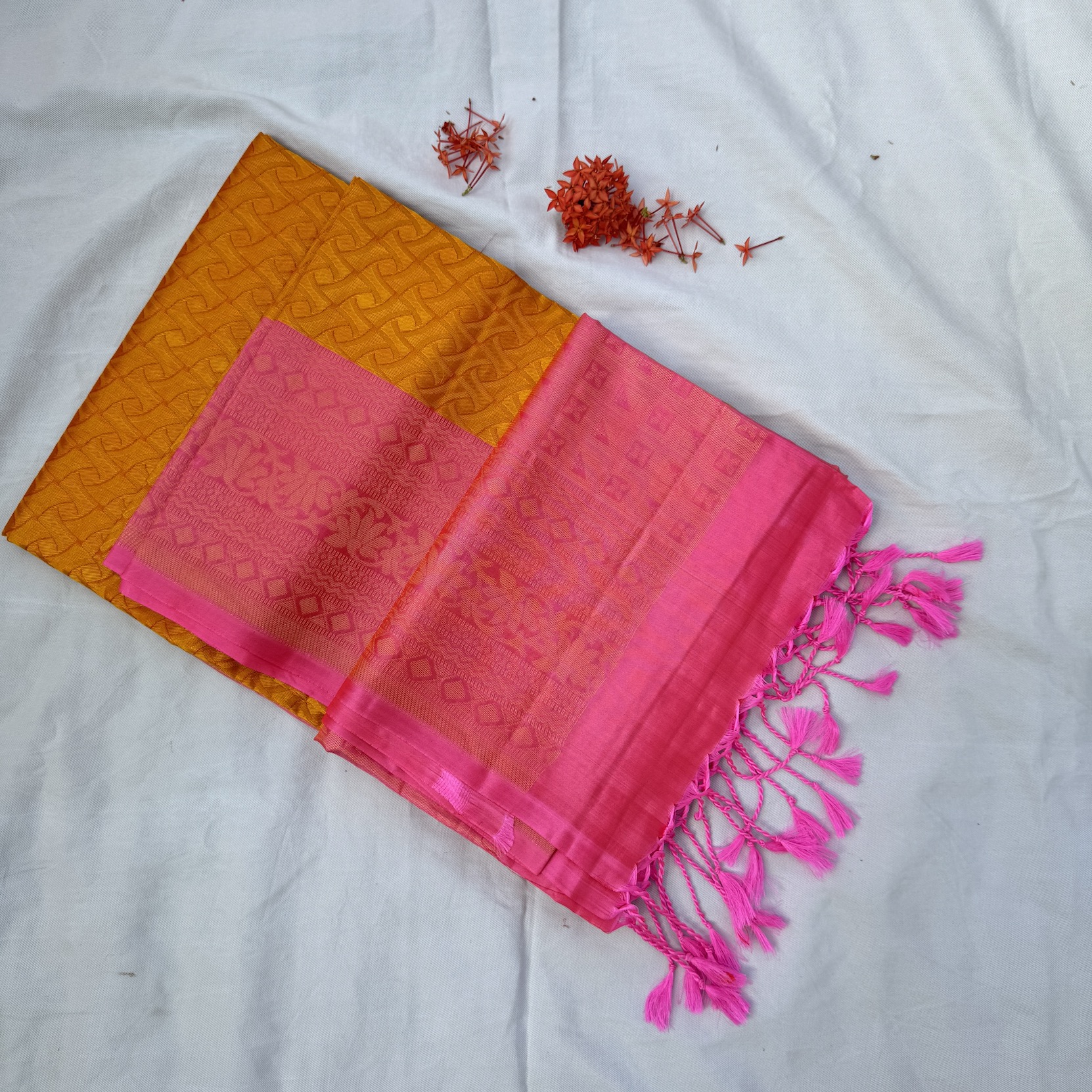 Ochre Yellow Soft Silk Saree