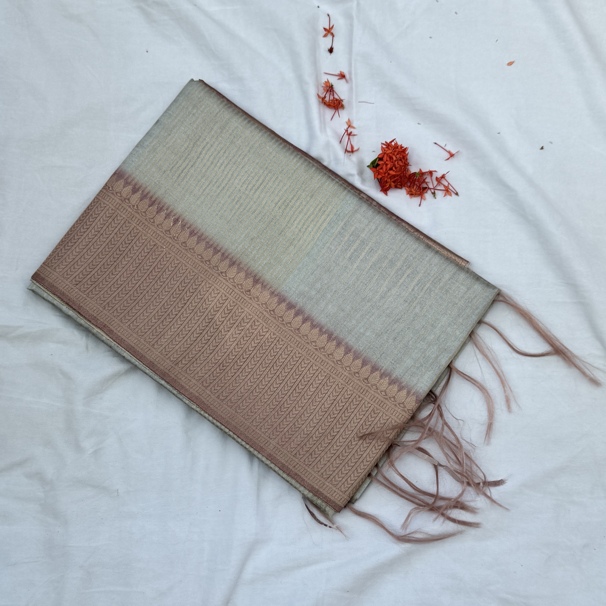 Metallic Gray Tussar Saree