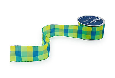 Lime Green & Turquoise Blue Check Ribbon