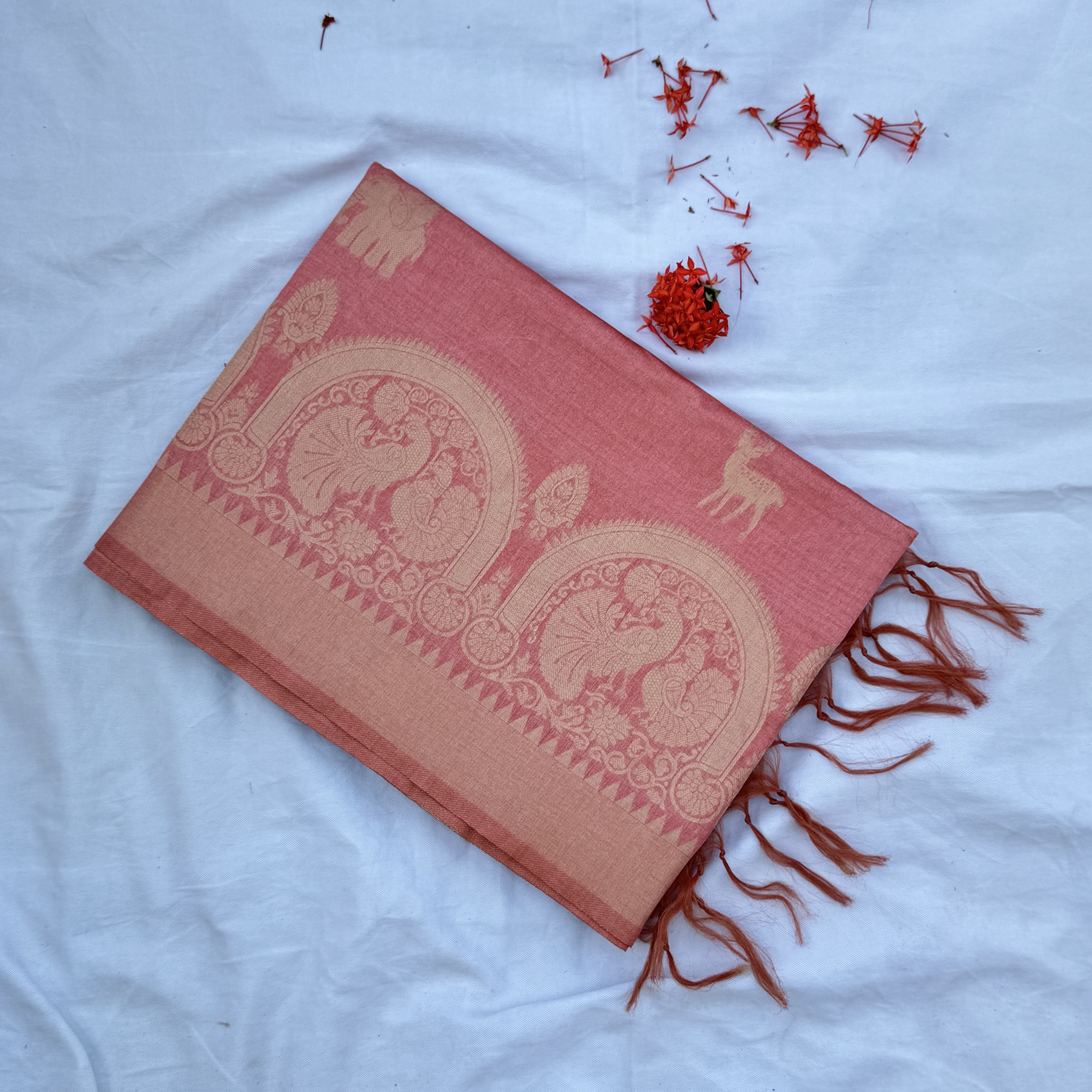 Berry Pink Chaapa Tussar with Archway