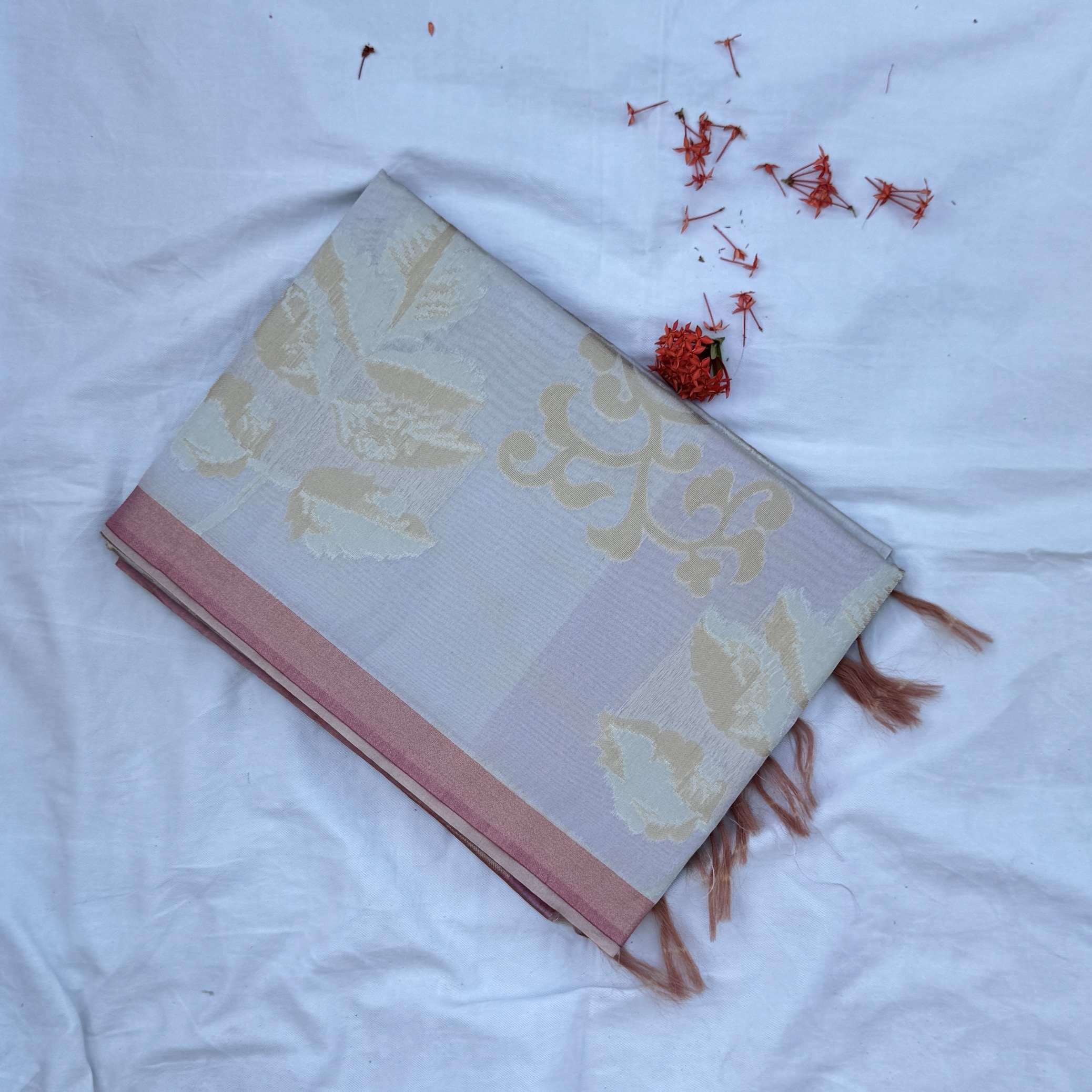 Silver Gray Chaapa Tussar Saree