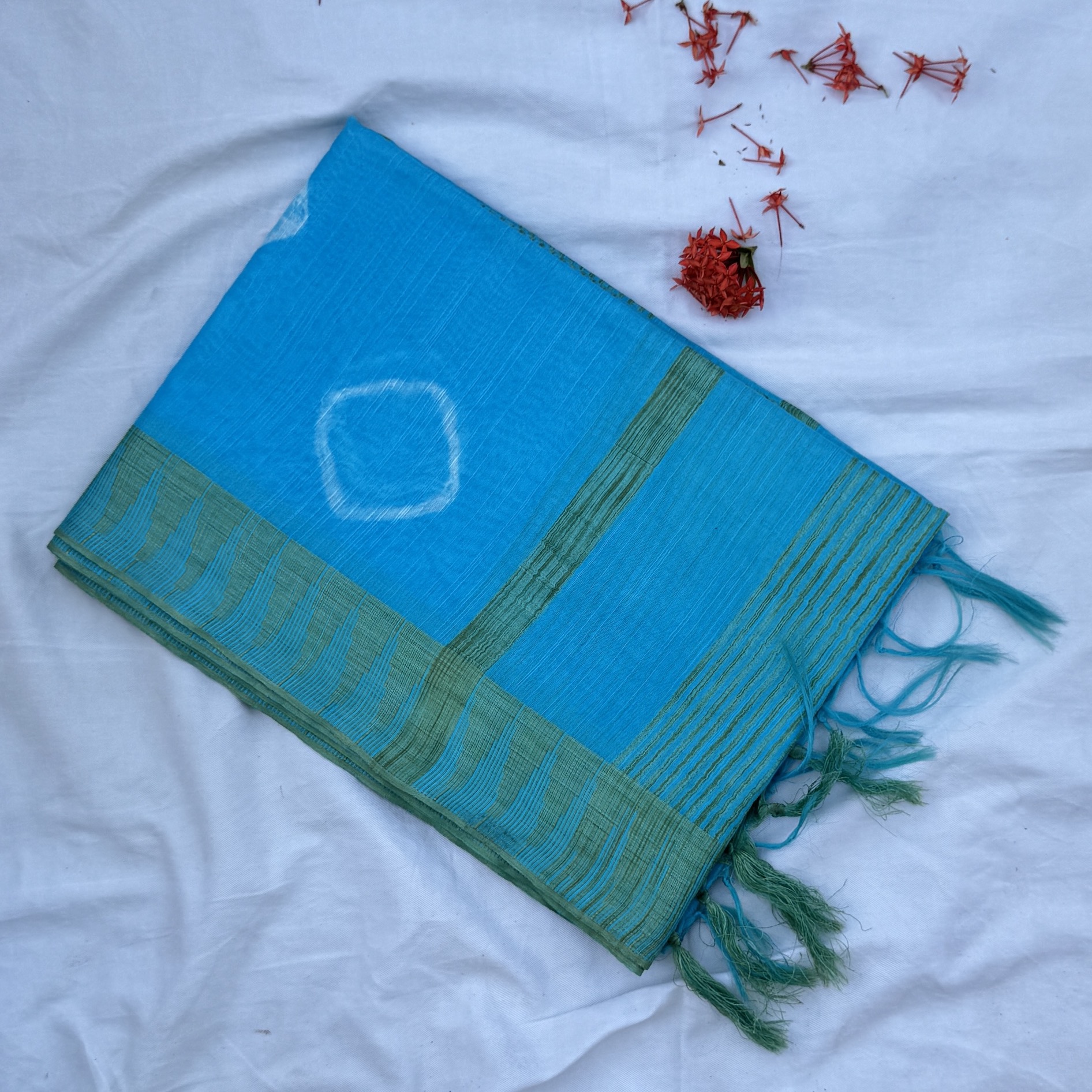 Sea Blue Tussar Bandani Saree