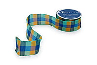 Lime Green & Turquoise Blue Check Ribbon