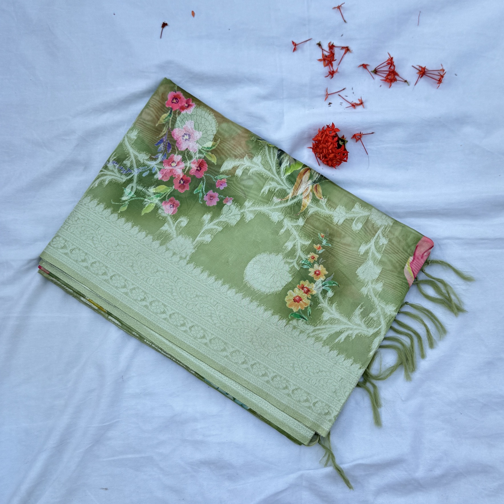 Grass Green Organza Saree