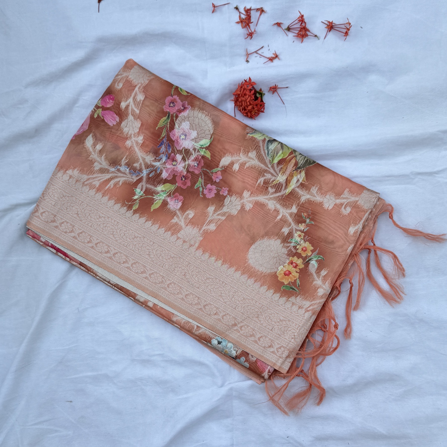 Prairie Orange Organza Saree