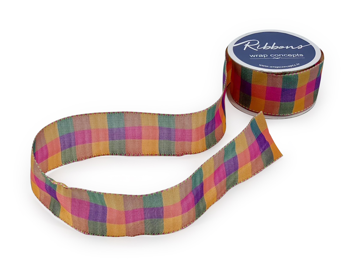 Lime Green & Turquoise Blue Check Ribbon