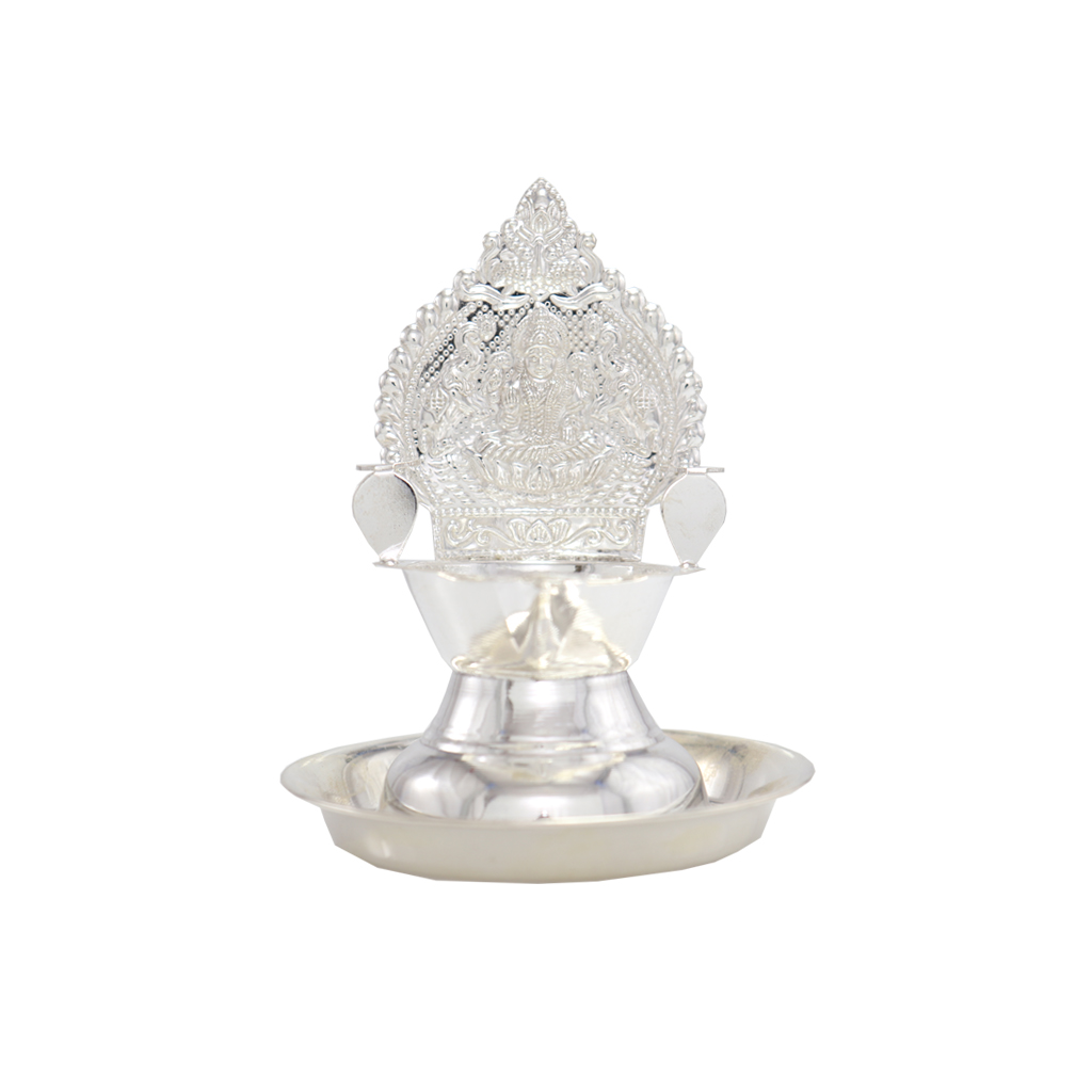 Silver Plate with Kamakshi Diya Villakku Set