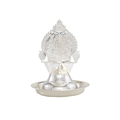 Silver Plate with Kamakshi Diya Villakku Set