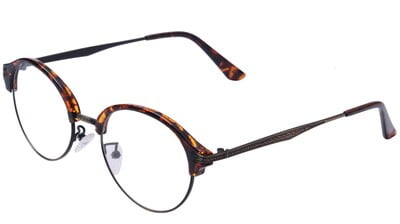 Unisex Half Rim Round Spectacle Frame. Leopard Print & Grey Color Frame. Transparent Lens