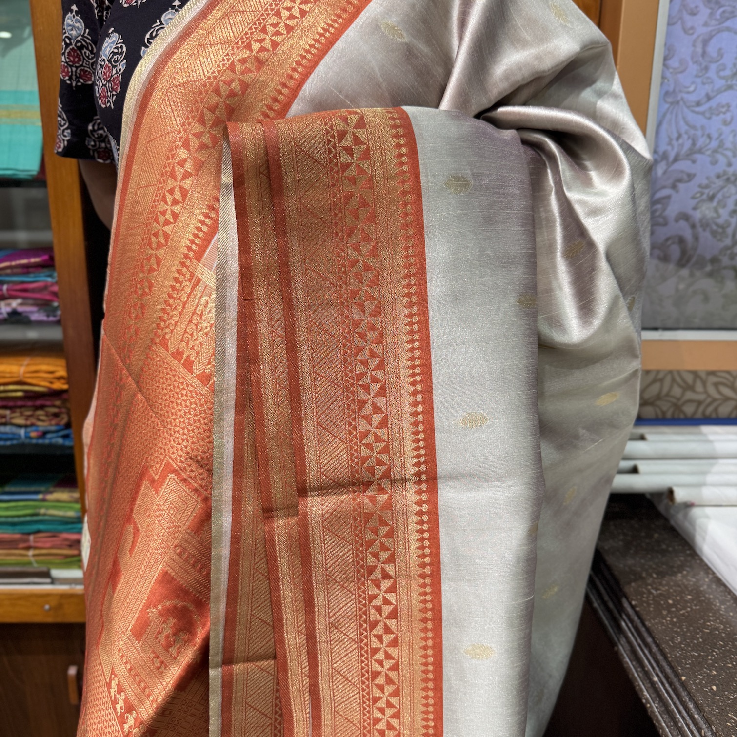 Silver Gray Tussar Saree