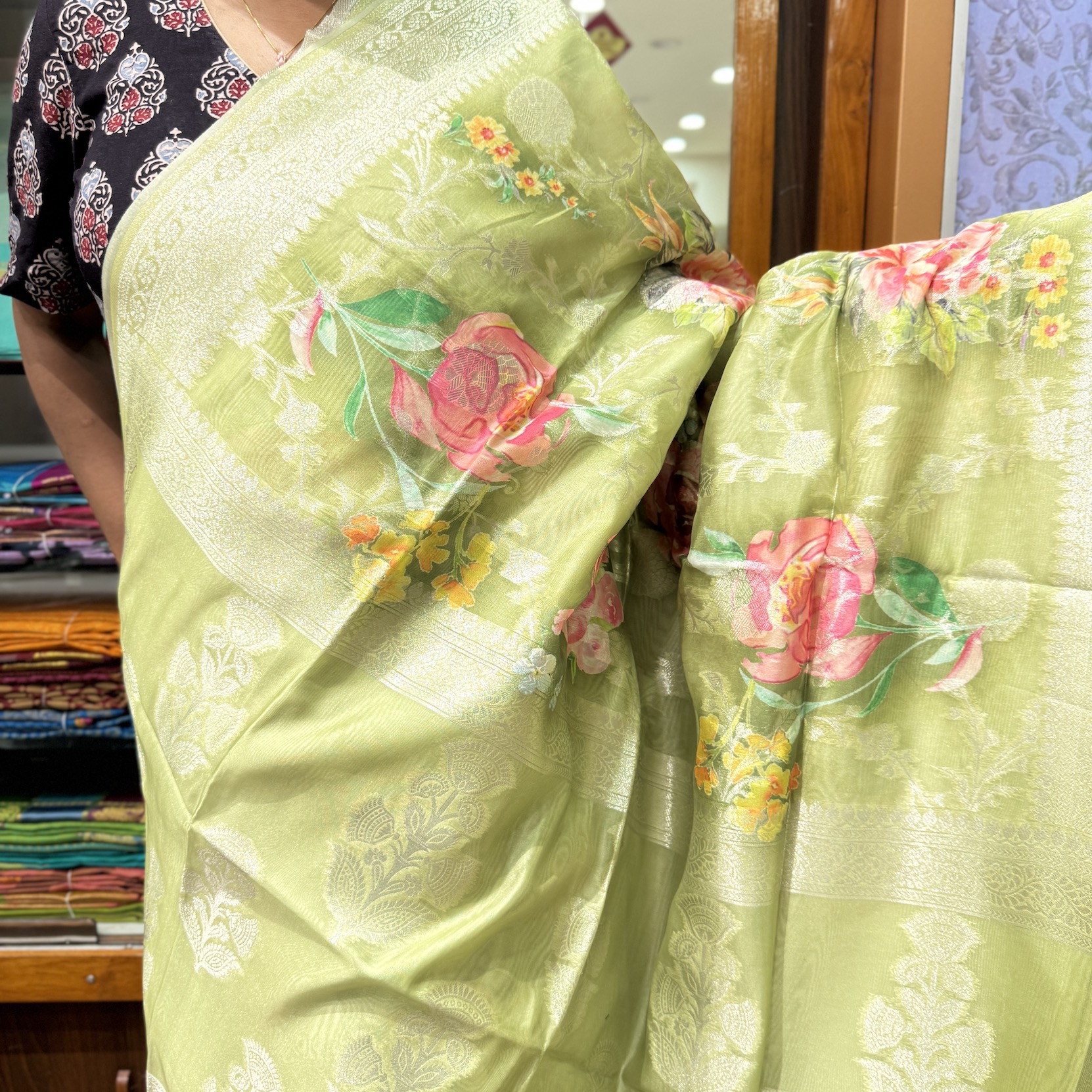 Grass Green Organza Saree