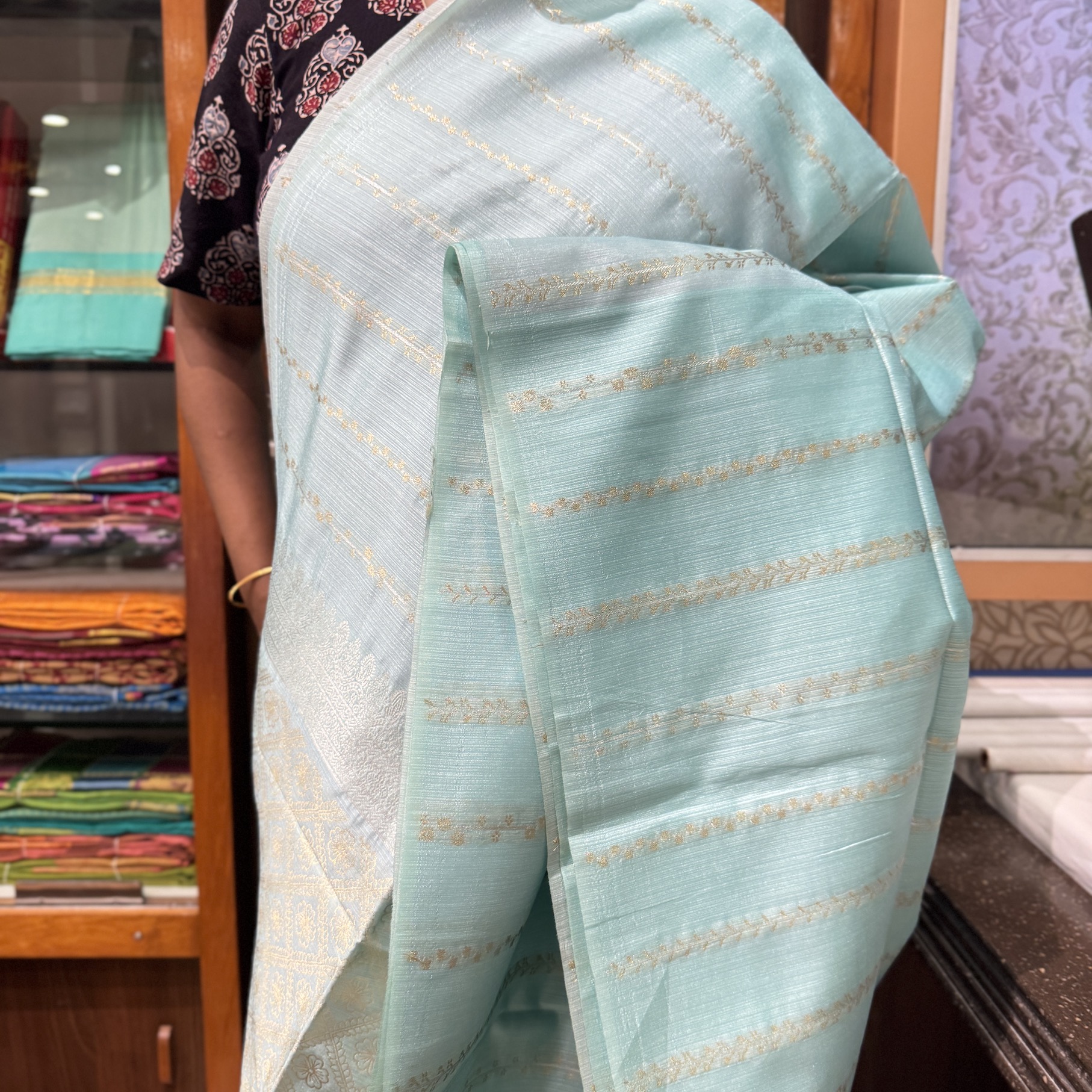 Sea Blue Tussar Saree