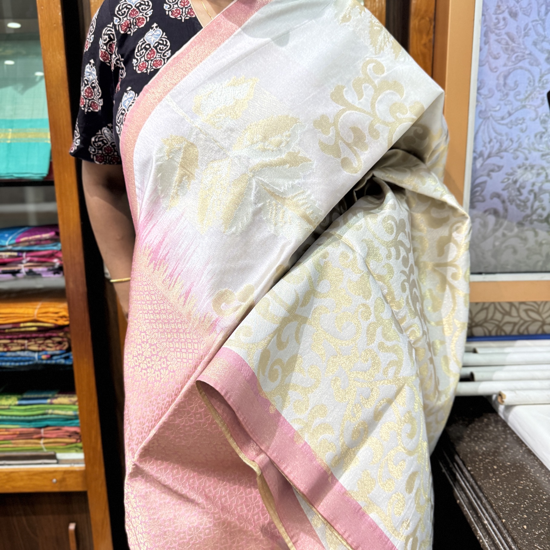 Silver Gray Chaapa Tussar Saree