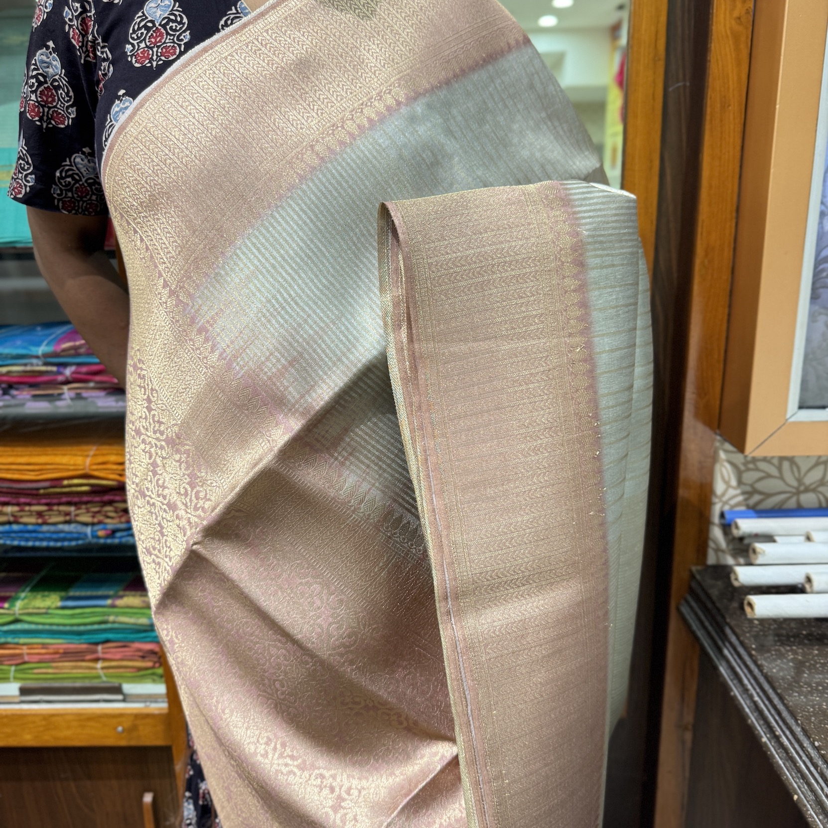 Metallic Gray Tussar Saree