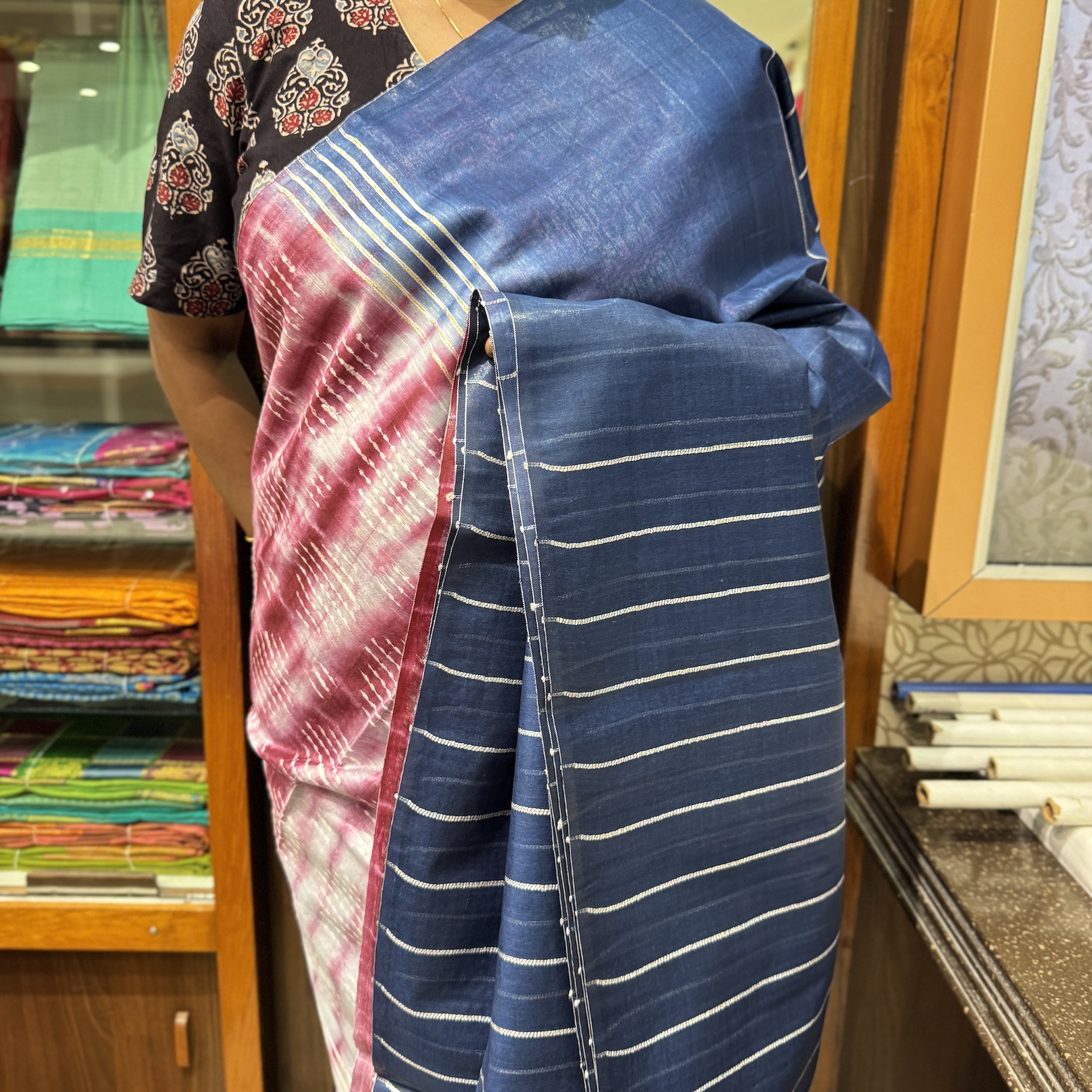 Platinum Blue Tussar Saree