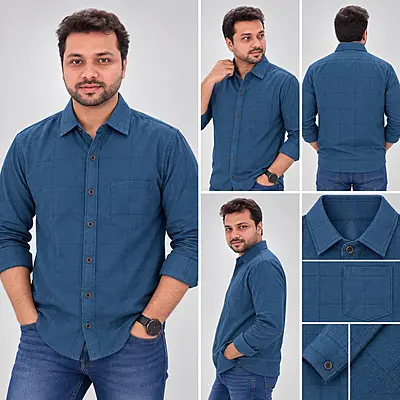 Urban Slate Blue Checked Full-Sleeve Shirt