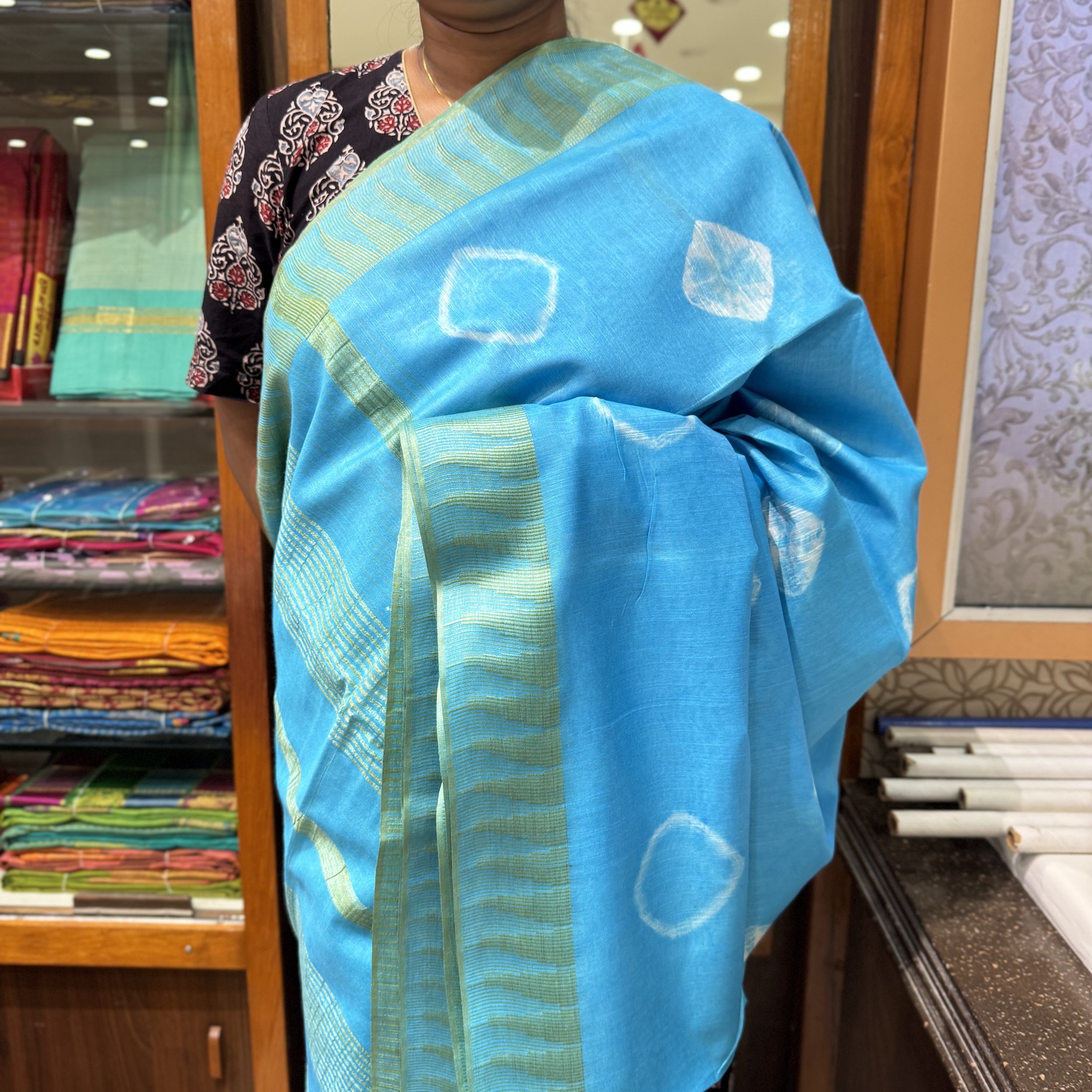 Sea Blue Tussar Bandani Saree
