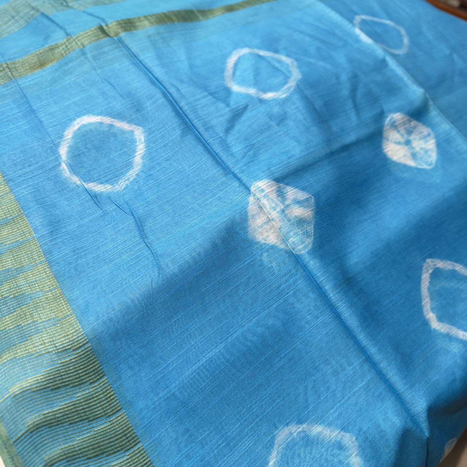 Sea Blue Tussar Bandani Saree