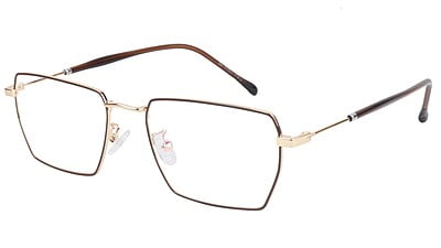 Unisex Large Rectangular Spectacle Frame. Brown & Golden Metal Frame Unisex Large Rectangular Spectacle Frame. Brown & Golden Metal Frame