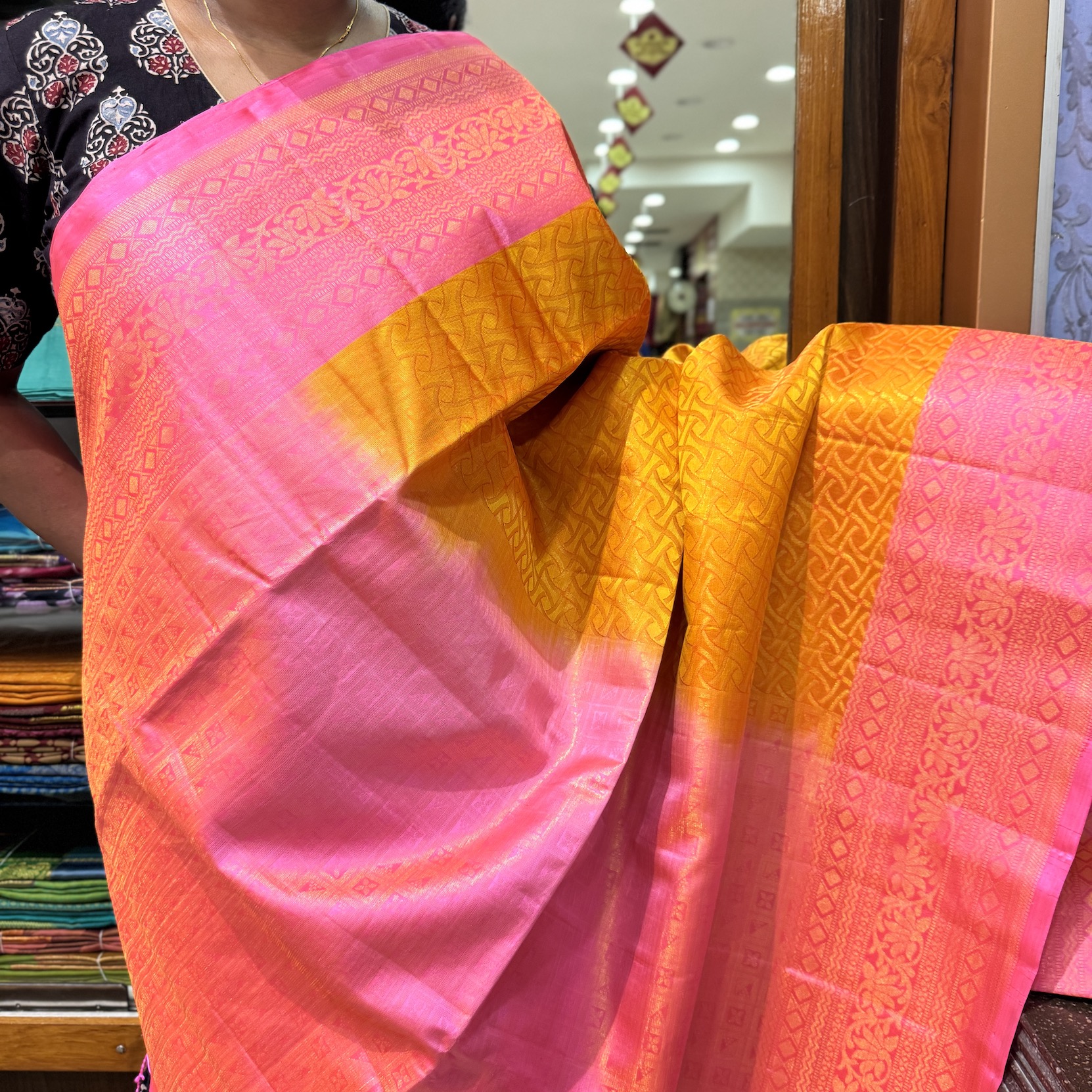 Ochre Yellow Soft Silk Saree