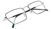 Unisex Large Rectangular Spectacle Frame. Black & Silver Metal Frame