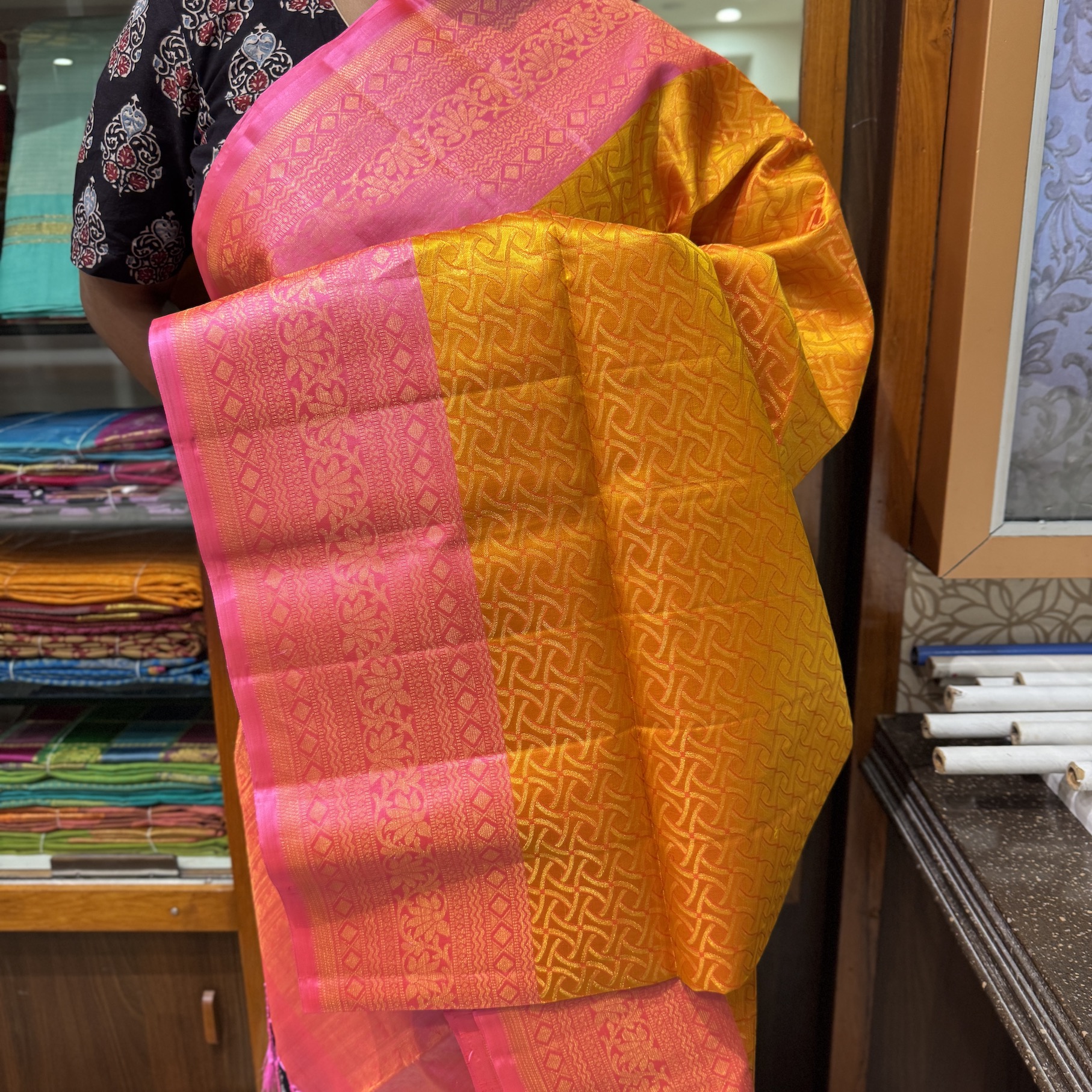 Ochre Yellow Soft Silk Saree