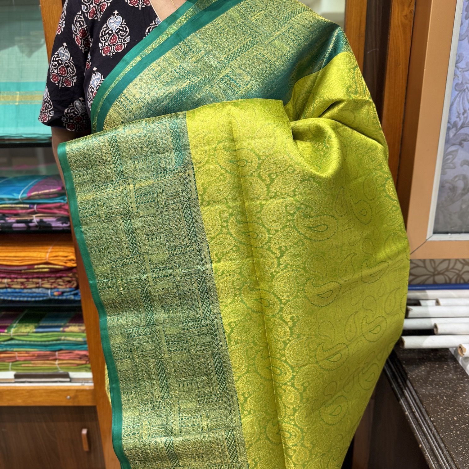 Parrot Green Soft Silk Saree