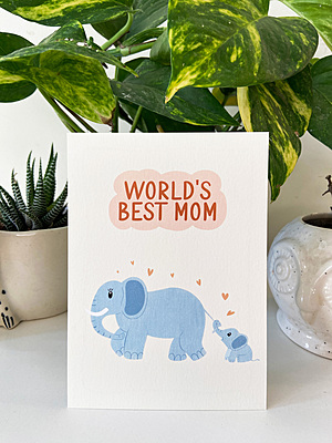 World's Best Mom Card I Cute Elephant Mother's Day Greeting Card