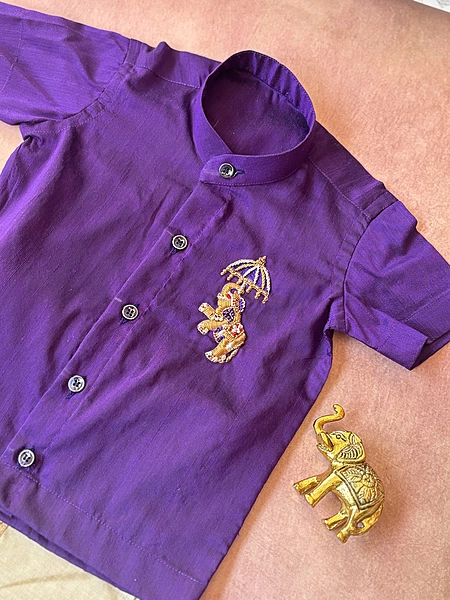 kids Elephant Embroidery Shirt