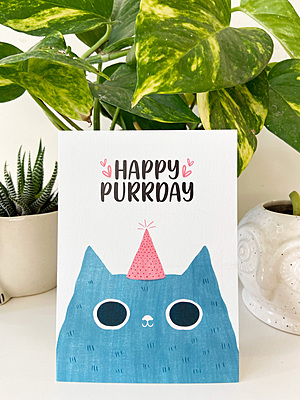 Happy Purrday I A Purrfect Cat themed Birthday Card