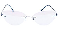 Female Rimless Cat Eye Spectacle Frame. Blue Color Metal Frame.