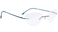 Female Rimless Cat Eye Spectacle Frame. Blue Color Metal Frame.