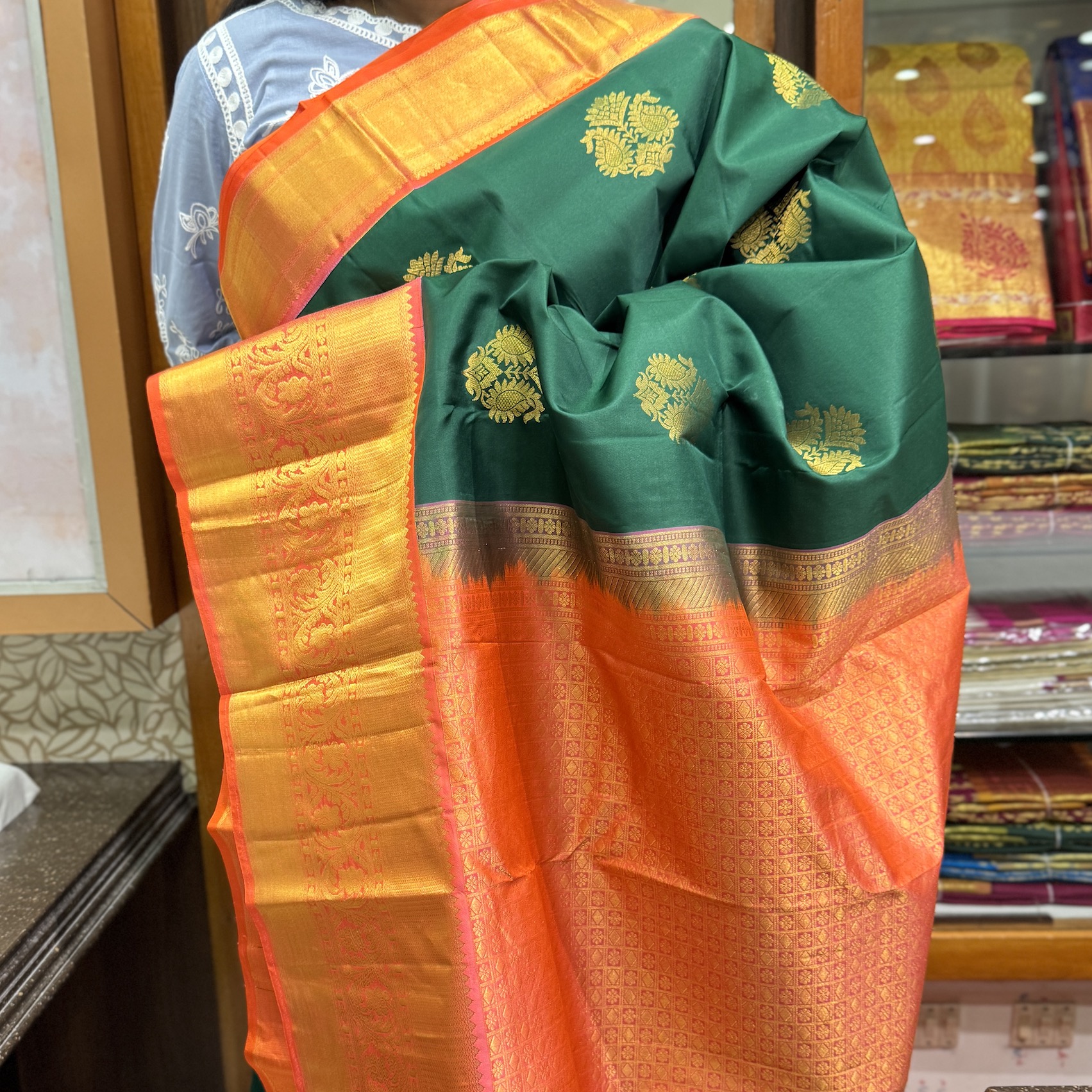 Leaf Green Kanchipuram Silk Saree