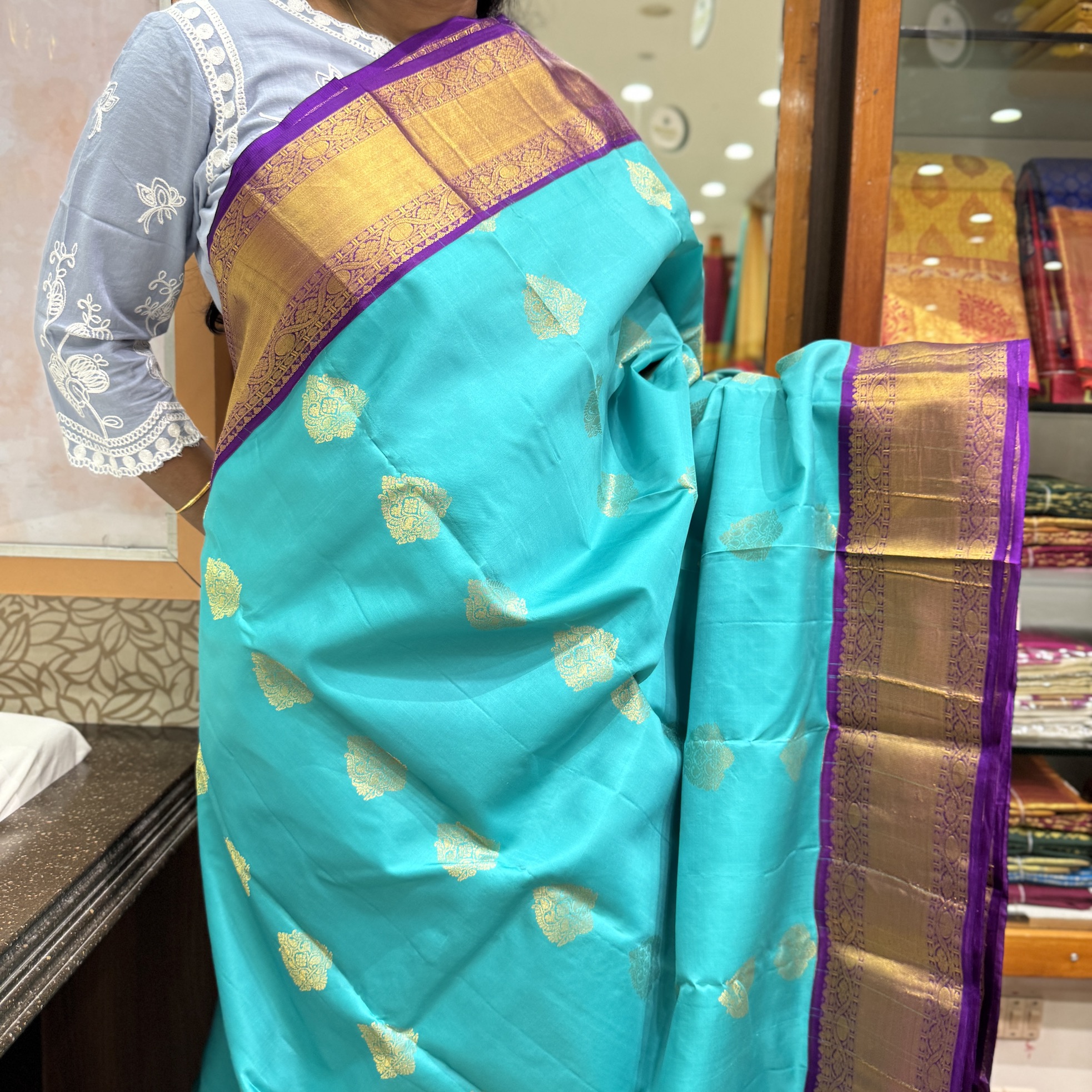 Teal Kanchipuram Silk Saree