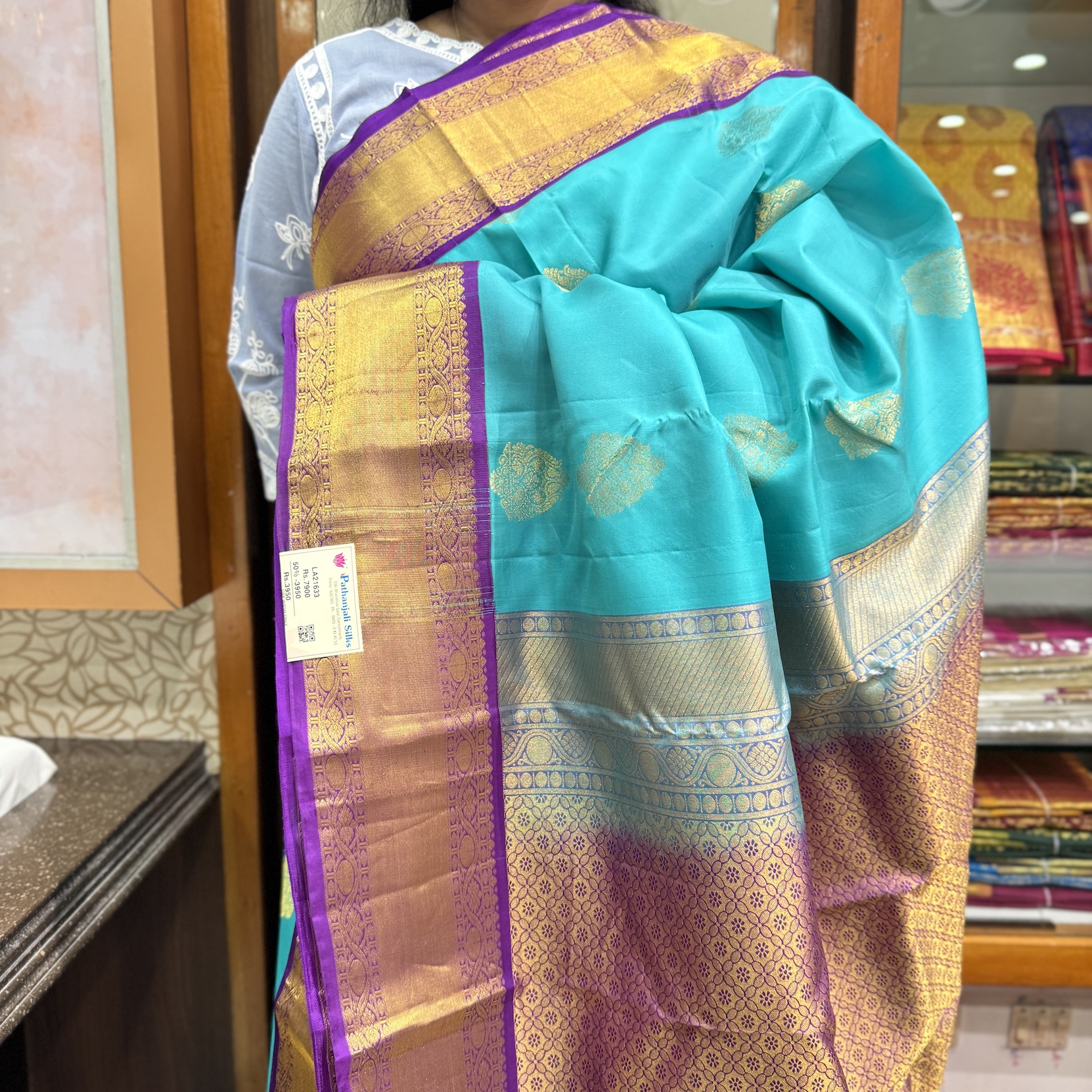Teal Kanchipuram Silk Saree