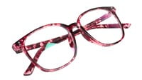 Unisex Oversized Square Spectacle Frame. Red & Transparent Frame.