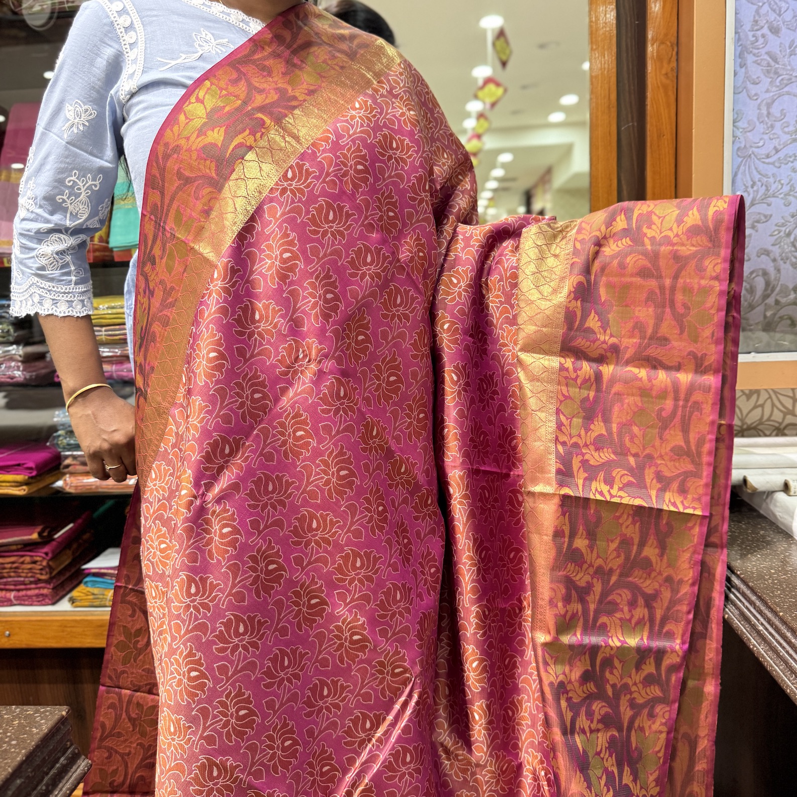 Tomato Red Kanchipuram Silk Saree