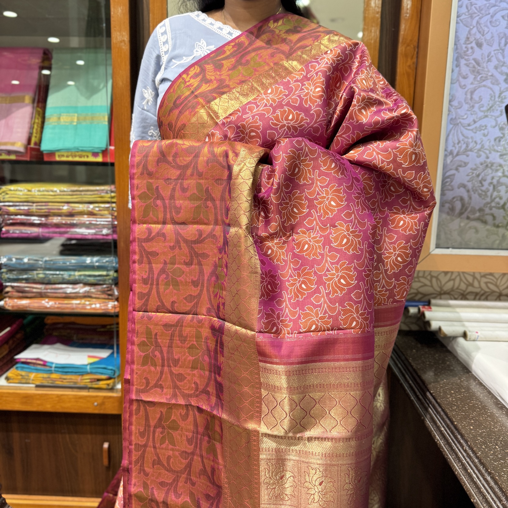 Tomato Red Kanchipuram Silk Saree