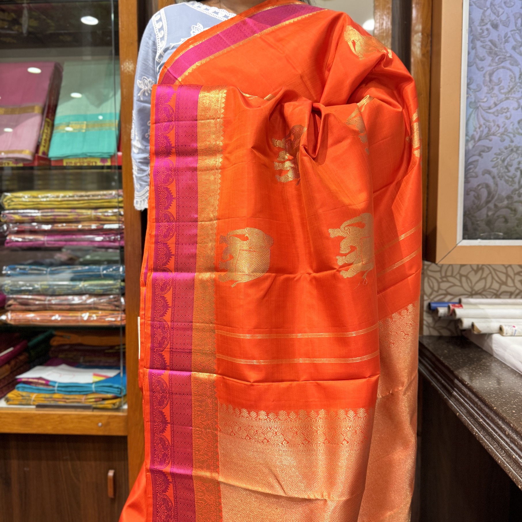 Sahara Orange Kanchipuram Silk Saree
