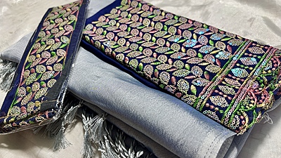 Ramulya Satin Designer Belt Saree - Gray Ramulya Satin Designer Belt Saree - Gray