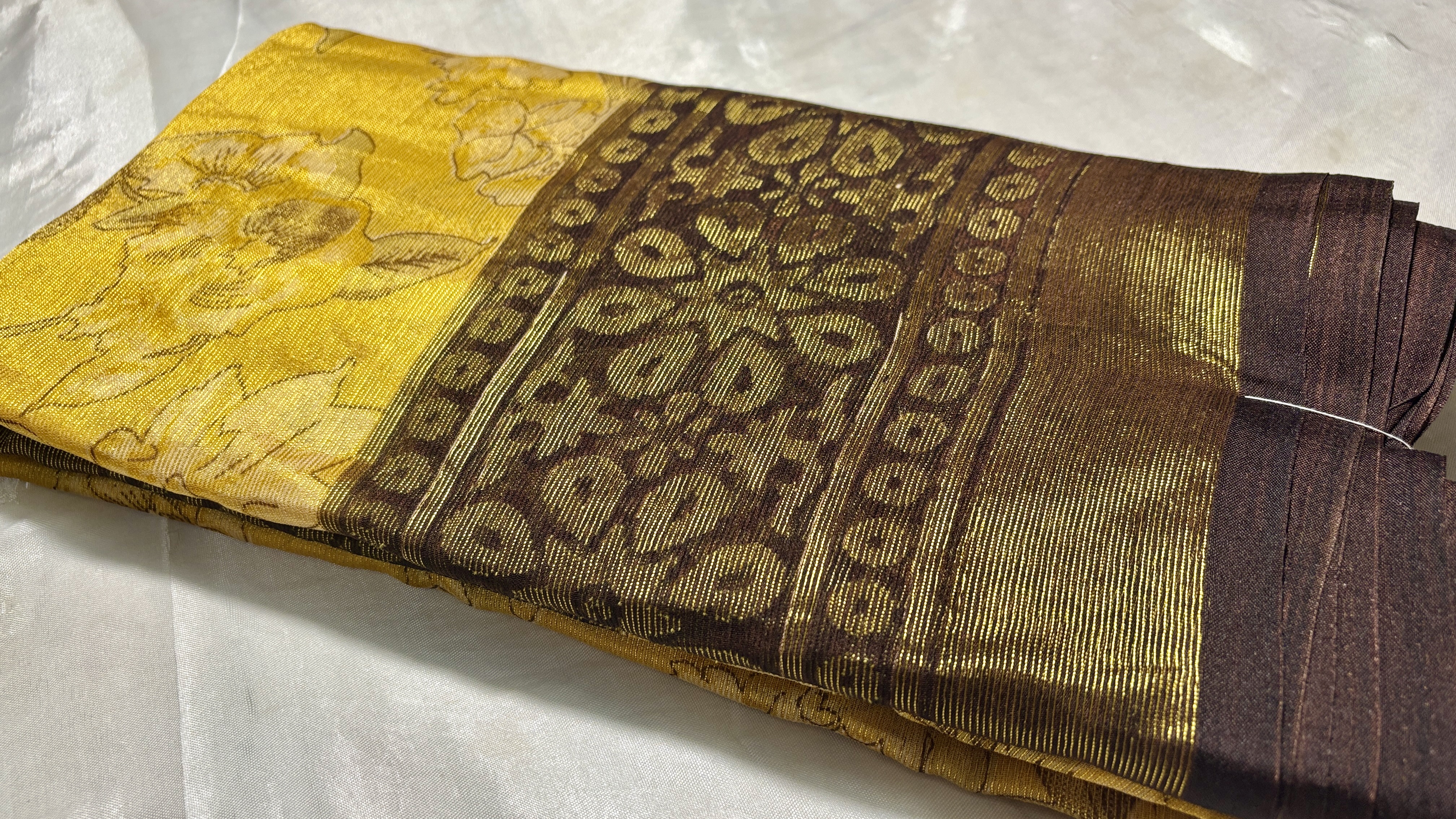 Chiffon Brasso Floral Digital Saree - Yellow