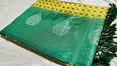 Pasmina Raw Digital Silk Saree - Yellow & Green Pasmina Raw Digital Silk Saree - Yellow & Green