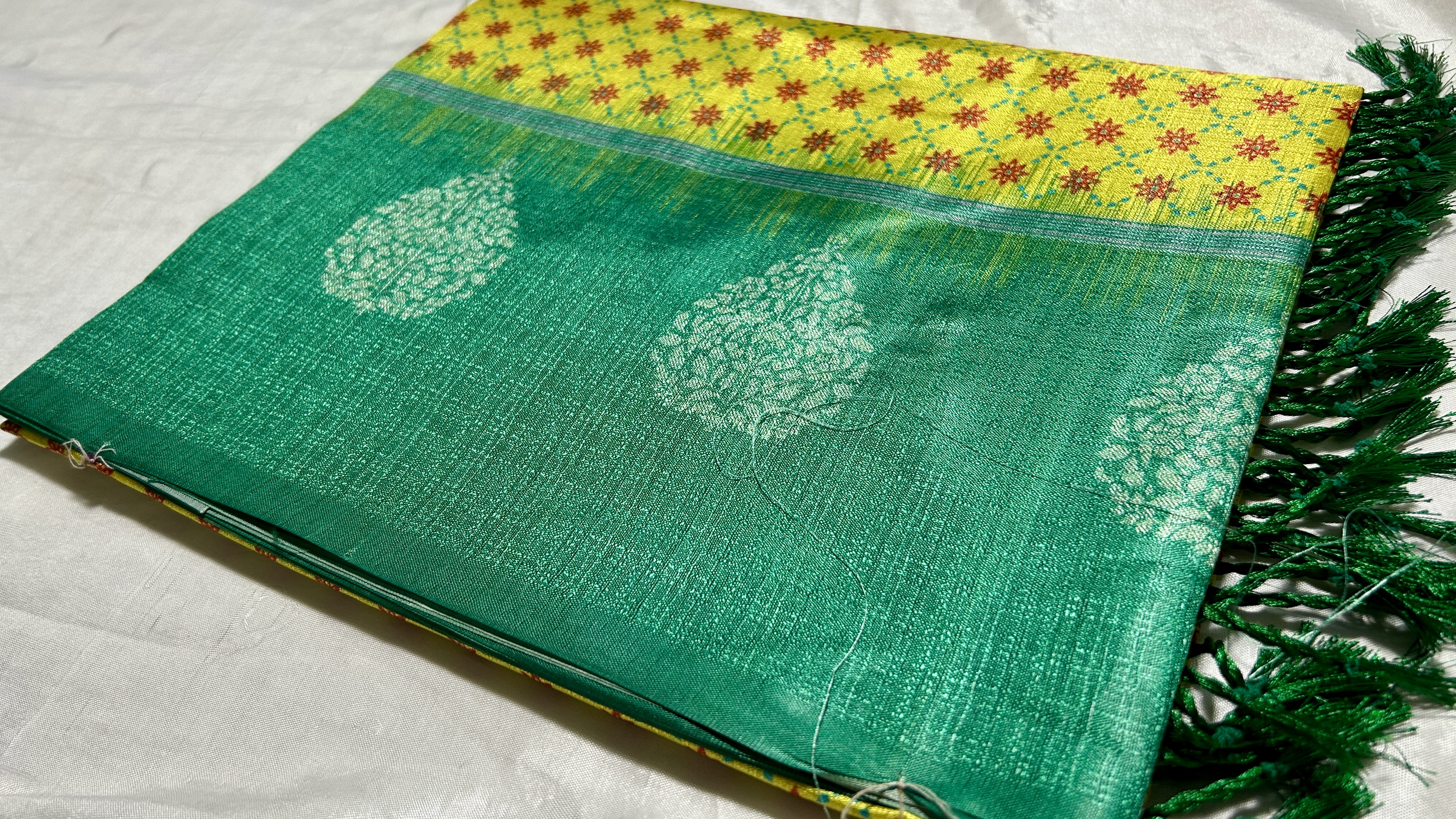 Pasmina Raw Digital Silk Saree - Yellow & Green