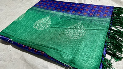 Pasmina Raw Digital Silk Saree - Ink Blue & Green Pasmina Raw Digital Silk Saree - Ink Blue & Green