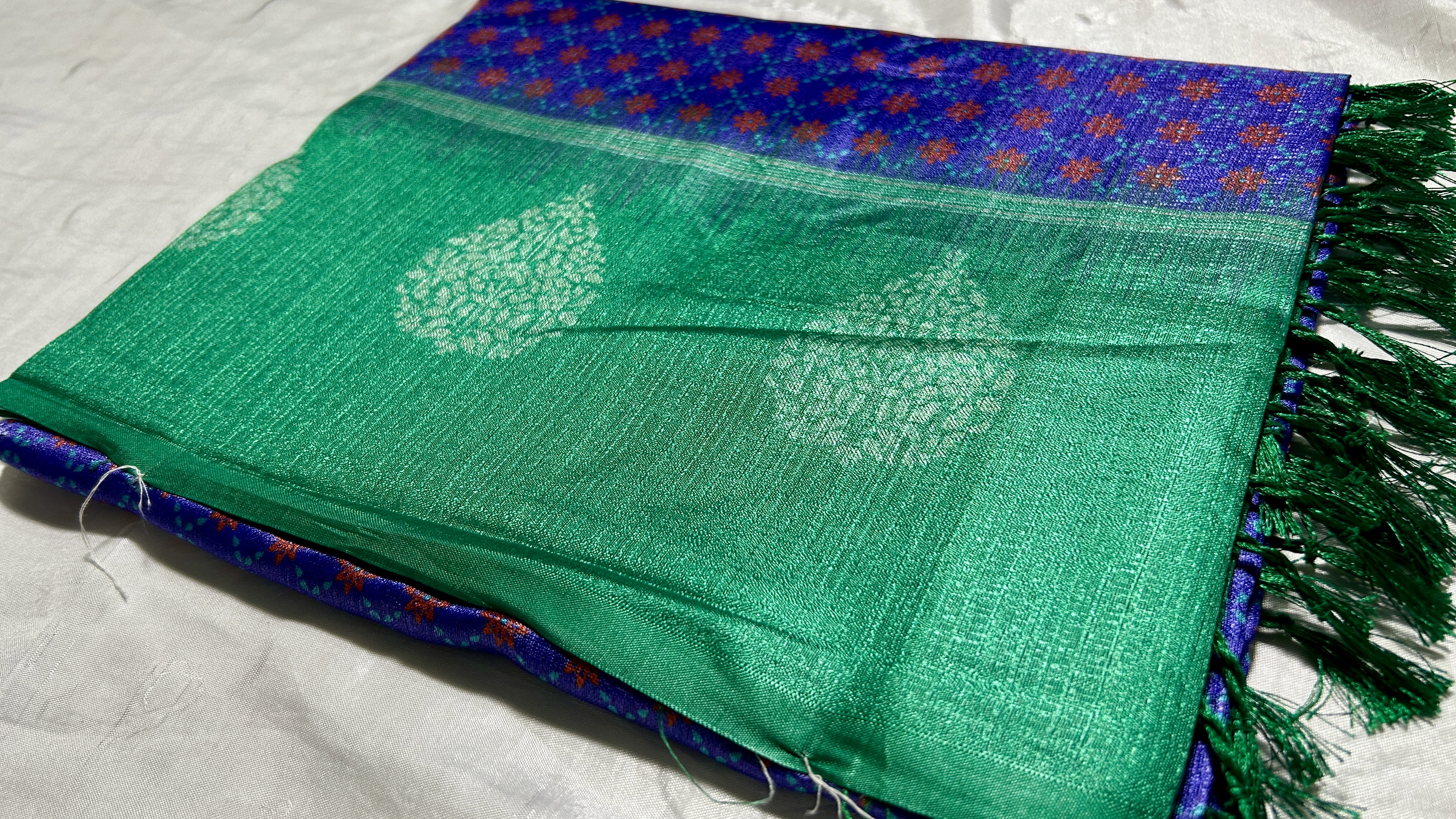 Pasmina Raw Digital Silk Saree - Ink Blue & Green