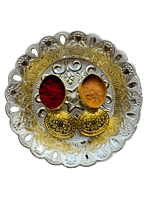 Silver plated plastic decorative plates small  with flower design (Pack of 8pcs)