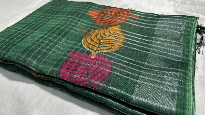 Fancy Silver Jari Cotton Saree - Dark Green